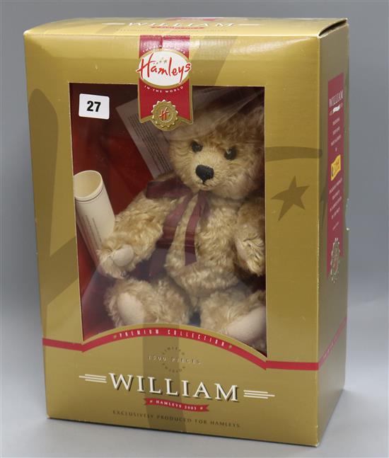 A Hamleys Steiff bear, white tag, boxed